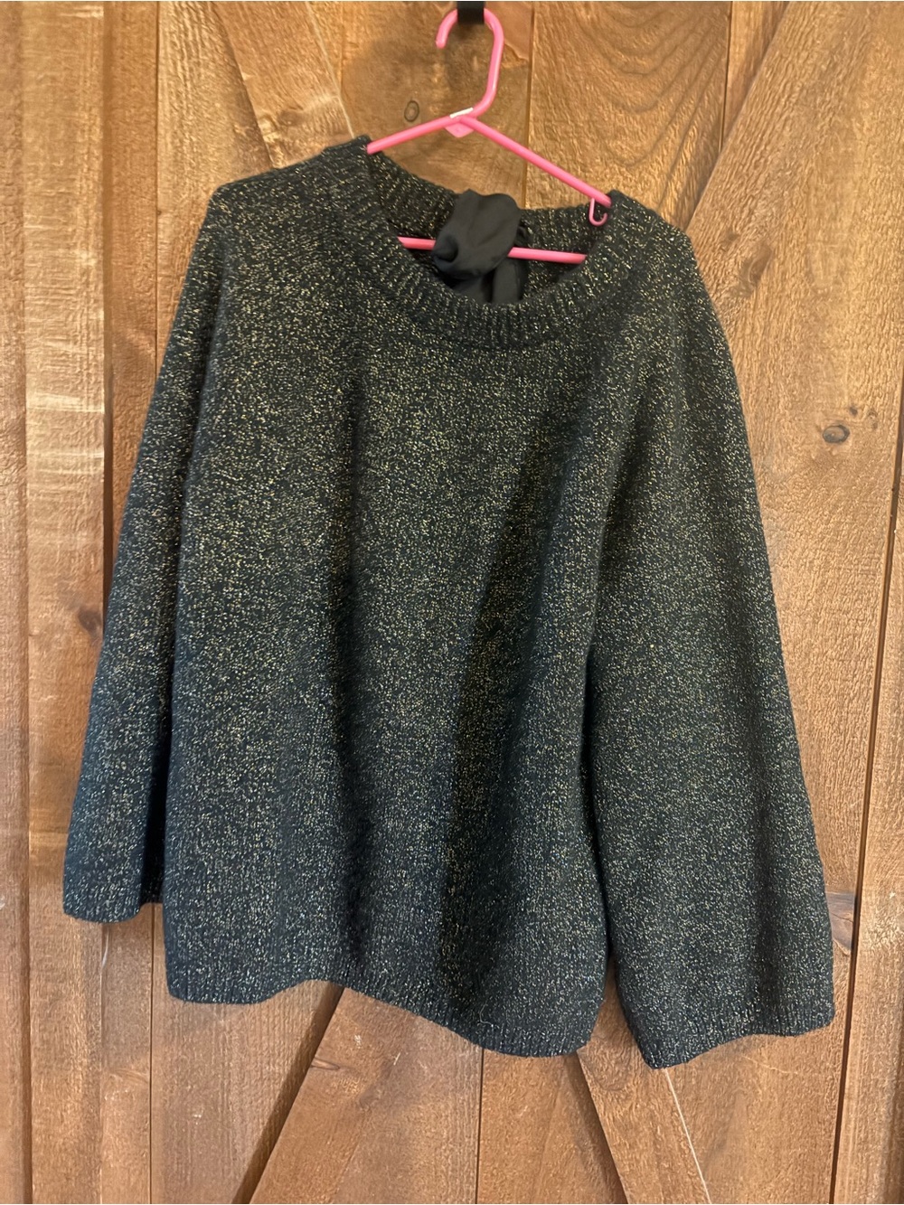 Lands' End Black Crewneck Sweater with Gold Threading